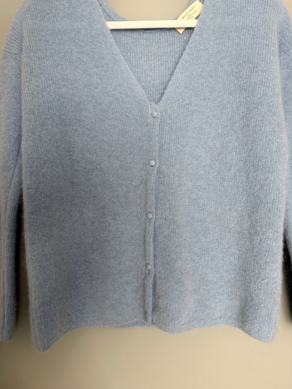 Sezane "Barry" Super Kid Mohair Baby Alpaca Light Blue V-Neck Cardigan Sweater - Picture 8 of 17